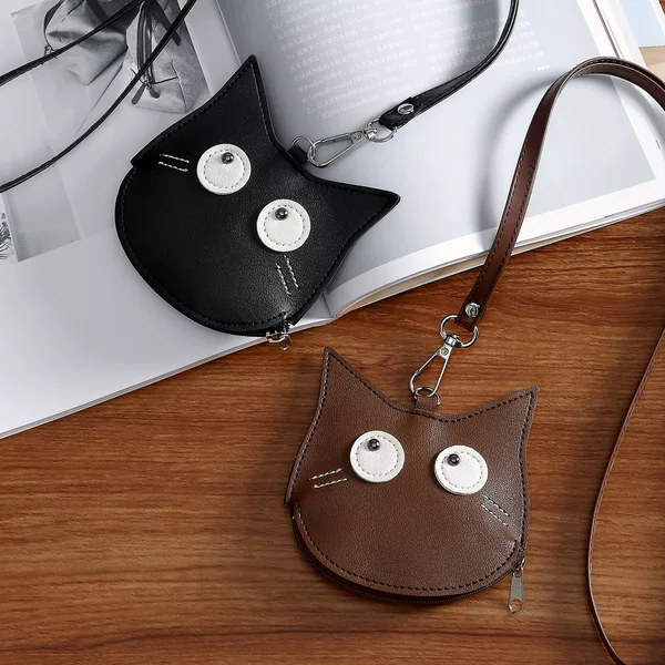 New Super Cute Cat Coin Purse Halter Small Bag Leather Coin Purse Cartoon Mini Card Holder Cute Storage Bag
