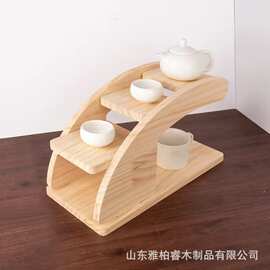 现代简约家用木质置物架桌面茶具实木展示架多层弧形木制收纳架