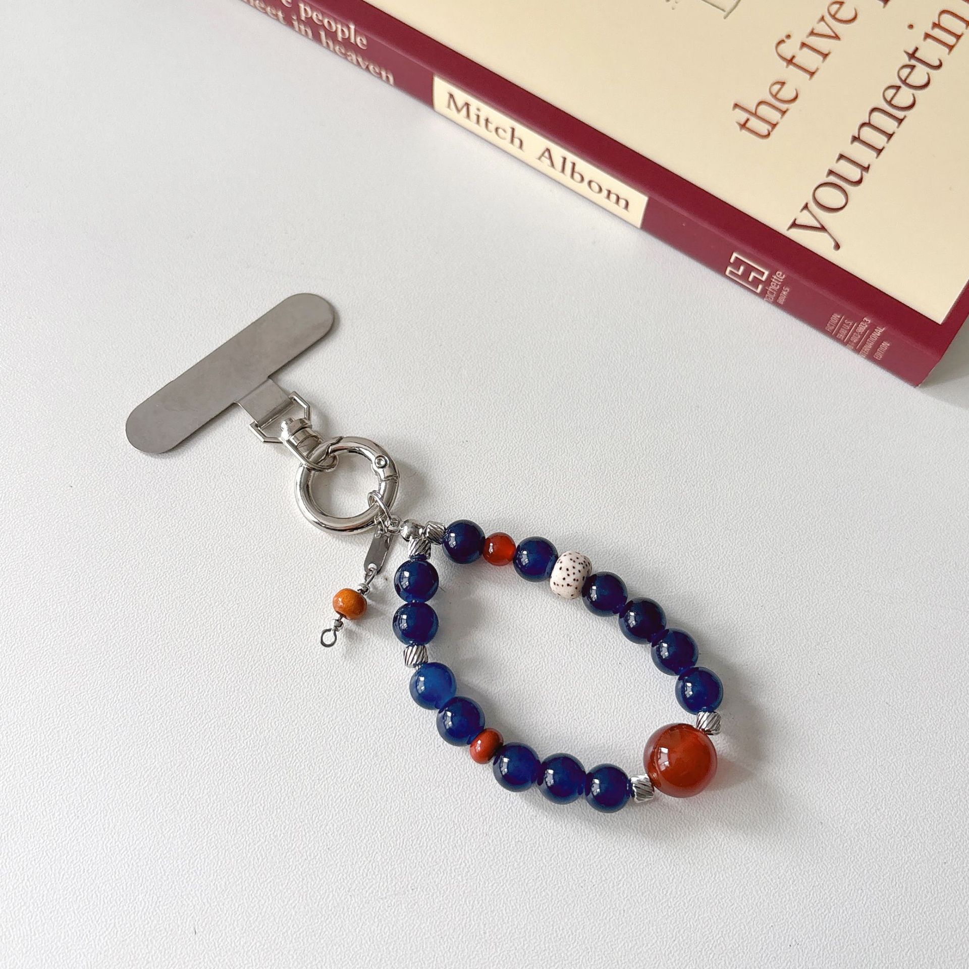 Marca de moda original cadena de teléfono móvil vidrio natural con cuentas caja de teléfono móvil cordón bolso colgante muñeca colgante estilo ins