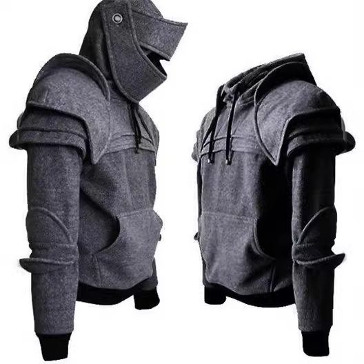 Halloween Sweatshirt Male Knight Hooded Elbow Guard Drawstring Mask Pullover Kangaroo Bag Solid Color Jacket Sweatshirt Cos