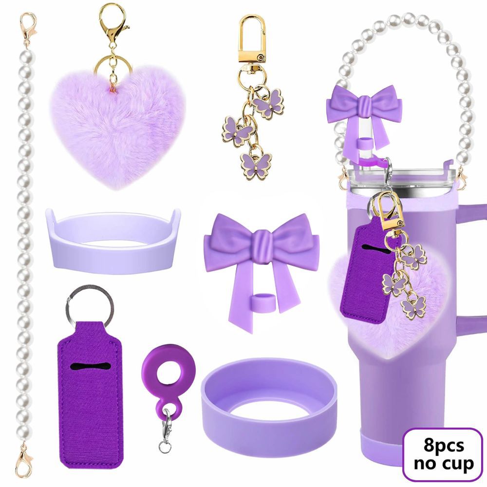 Accesorios de taza Stanley colgante de cuerda de mano flor de silicona gorra de paja de peluche colgante de taza cadena de taza de color cubierta de taza