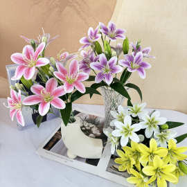 高品质仿真百合花绢布假花百合花花束婚庆装饰酒店大堂布置仿真花