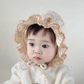 婴儿帽子秋冬款防风女宝宝护耳毛线帽冬季保暖公主可爱女童针织帽