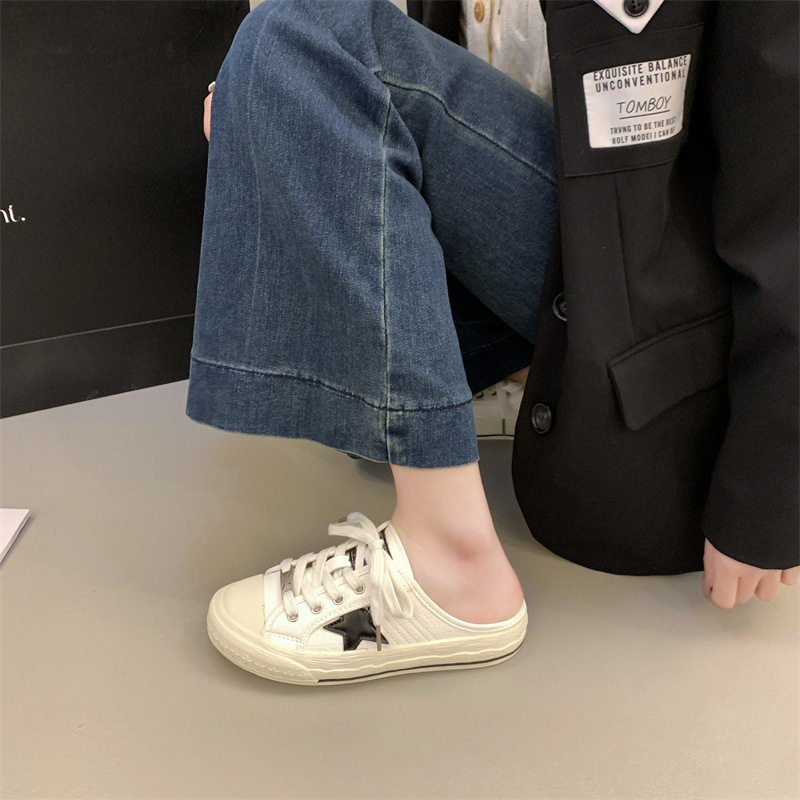 Las primeras medias pantuflas de Baotou antiguas y antiguas, zapatos sucios pequeños de cuero de verano para mujer, sandalias de estrellas de todo fósforo