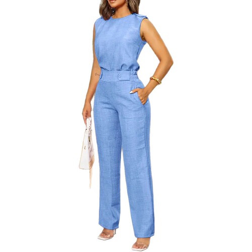 Women's Summer Set Fashion Casual Elegant Sleeveless Tank Top with Pockets Button Pants Two-Piece Set