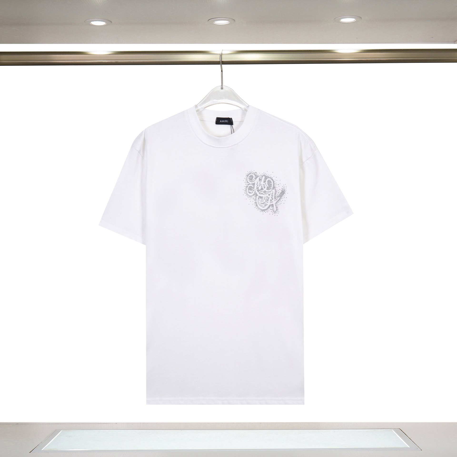 Amiri Cross-Border New AMIRI Letter Logo Hot Drilling Craft para hombres y mujeres camisetas de manga corta sueltas