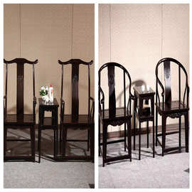 红木家具黑檀木圈椅三件套实木围椅黑紫檀茶椅办公休闲椅中式太^