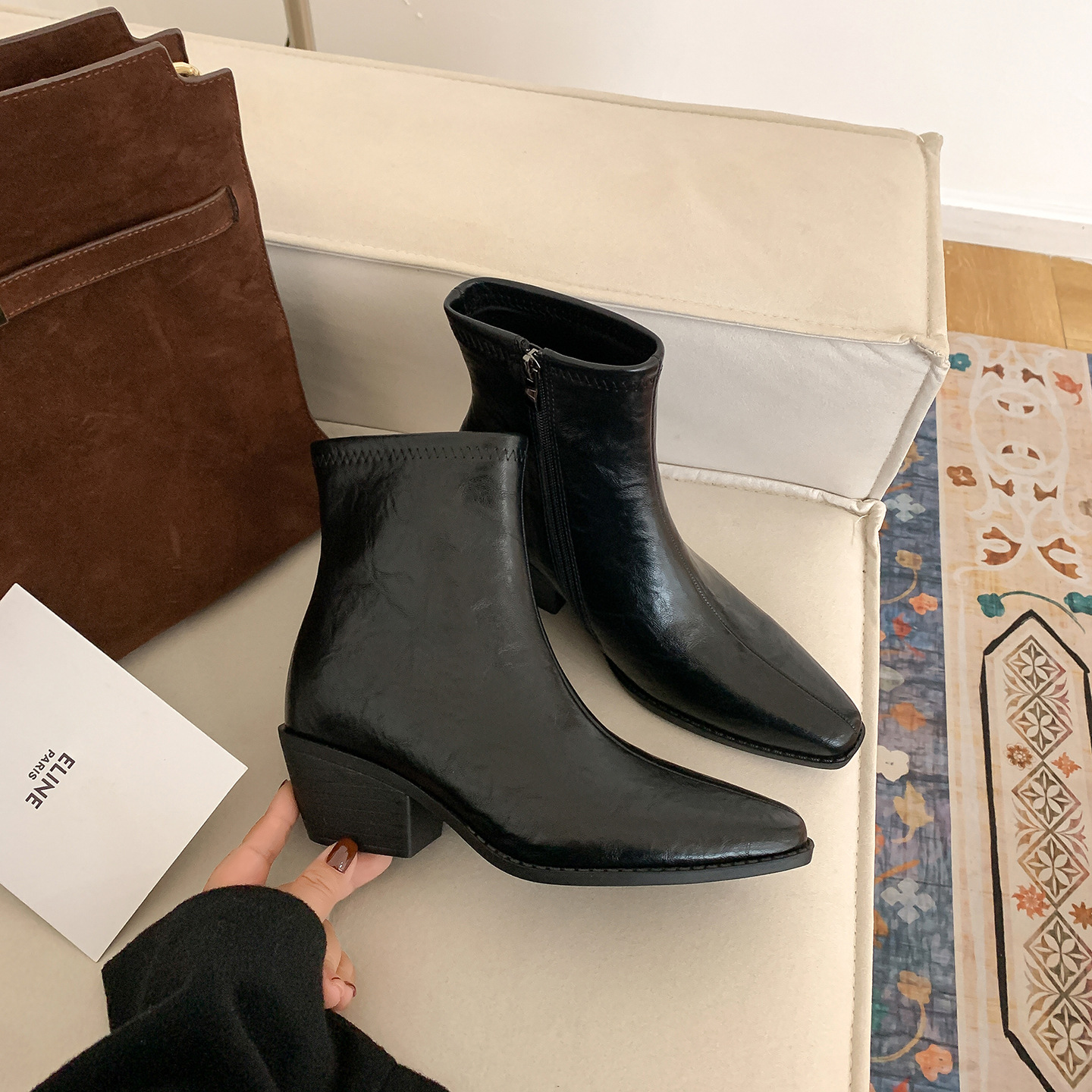 9cm Height-Increasing Boots 2025 Autumn and Winter New Style Fleece-Lined Short Boots French High-Heeled Versatile Martin Boots 8cm Invisible Height Increase Shoes