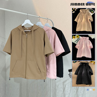 Summer New Fashion Couple Hooded Short-sleeved Zipper Casual Sun Protection Jacket Casual All-match American Fashion Brand Sun Protection