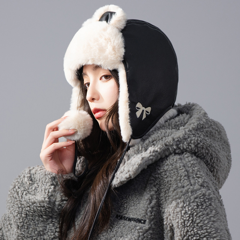 可爱小熊冬季帽子女加厚保暖雷锋帽骑行滑雪加绒护耳帽防风一体帽|undefined