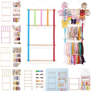 2025 Amazon Cross-Border Hot Style Simple Style Large Capacity Wooden Stick Hairpin Hair Accessories Storage Display Rack Wall Hanging Wholesale