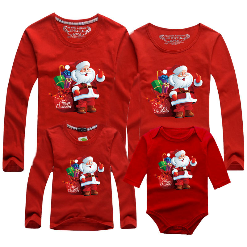 Feliz Navidad Año Nuevo familia transfronteriza padre-hijo pareja de algodón rojo de manga larga Camiseta bebé mono mameluco