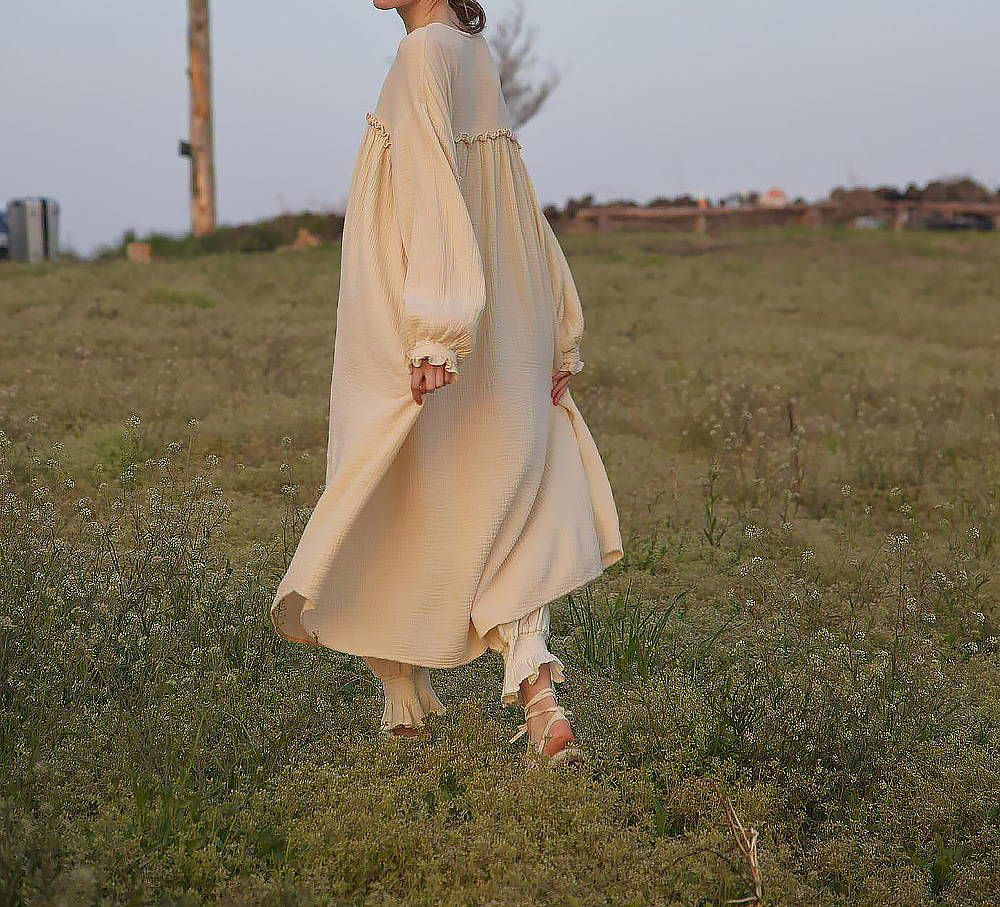Double Layer Gauze Dress Korean Women Dressing Gown Loose Casual Wooden Ear Stitching Niche Nightdress 8 Double Layer Gauze Dress Korean Women Dressing Gown Loose Casual Wooden Ear Stitching Niche Nightdress