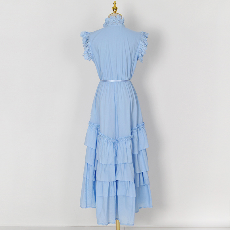 Ruffled Stitching Flying Sleeves Waist Personalized Tiered Dress - Dresses - Uniqistic.com