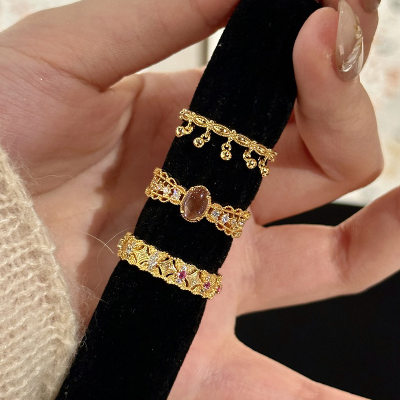 小红书爆款古法摇铃系列灵动自然紫水晶戒指女时尚东方三缘色指环