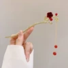 1#Velvet red red bead pendant hair bun-gold (bag)