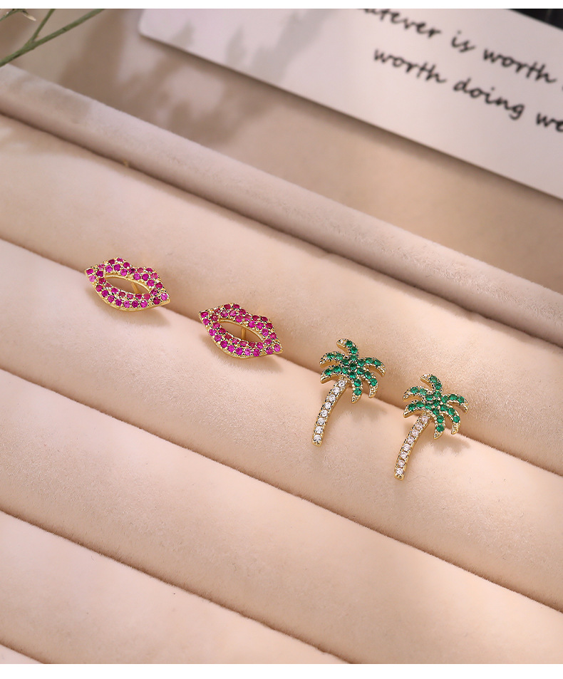 1 Pair Quantity 1 Pair 925 Sterling Silver Zircon Coconut Tree Wine Glass High Heel Ear Studs