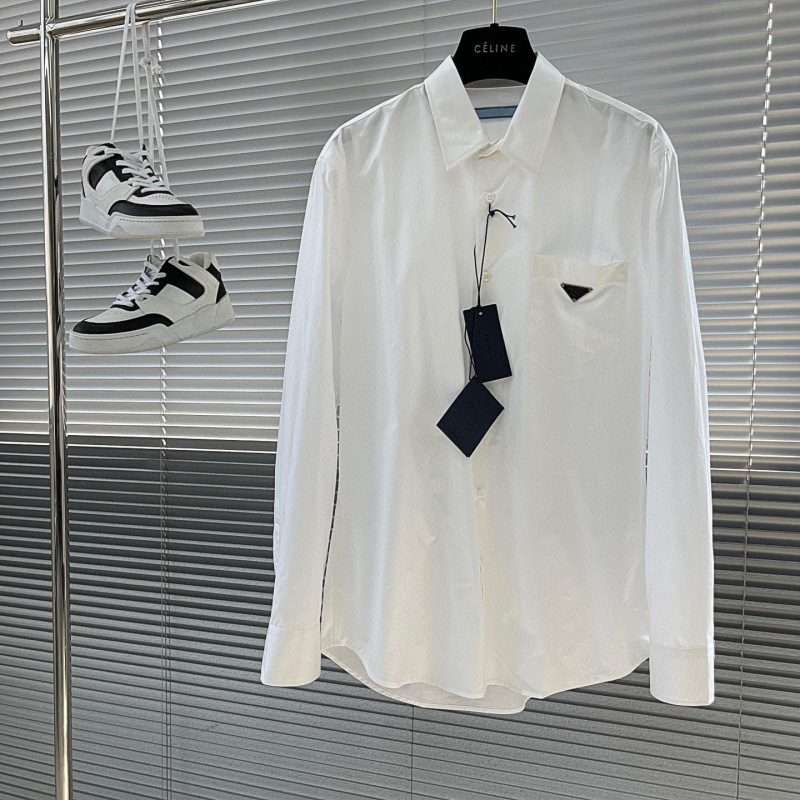 Nanyou P Home high quality in stock Triangle Label Loose White Shirt Men's 2024s Spring and Summer New Long Sleeve Cotton Shirt Women