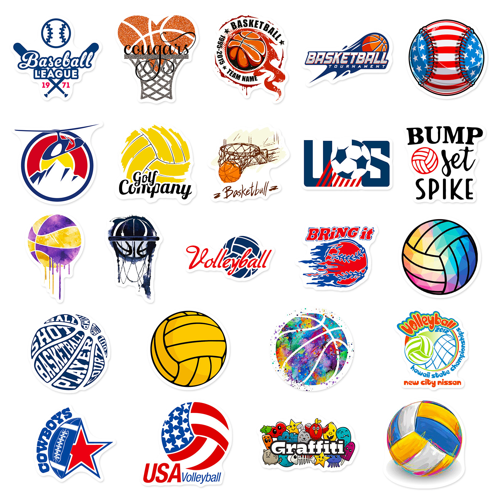 50 piezas de creación propia pelota deportes pegatinas rugby voleibol softbol fútbol NBA baloncesto deportes colección pegatinas