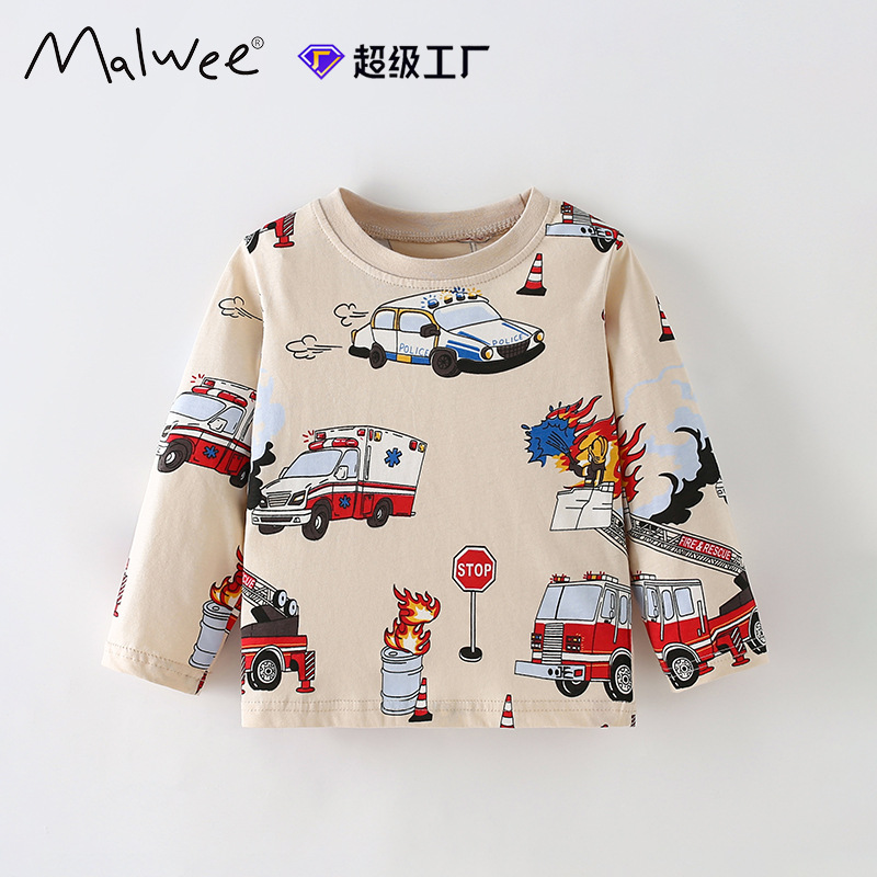Malwee ropa infantil camiseta otoño-invierno nuevo estilo europeo y americano para niños de cuello redondo de manga larga camiseta casual ropa para niños
