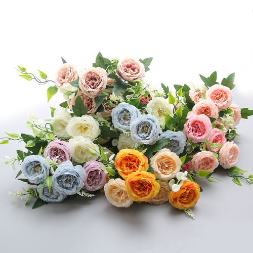 Simulated 7-head camellia home shopping mall landscaping small bouquet flower arrangement wedding small clear decorative silk fake flowers
