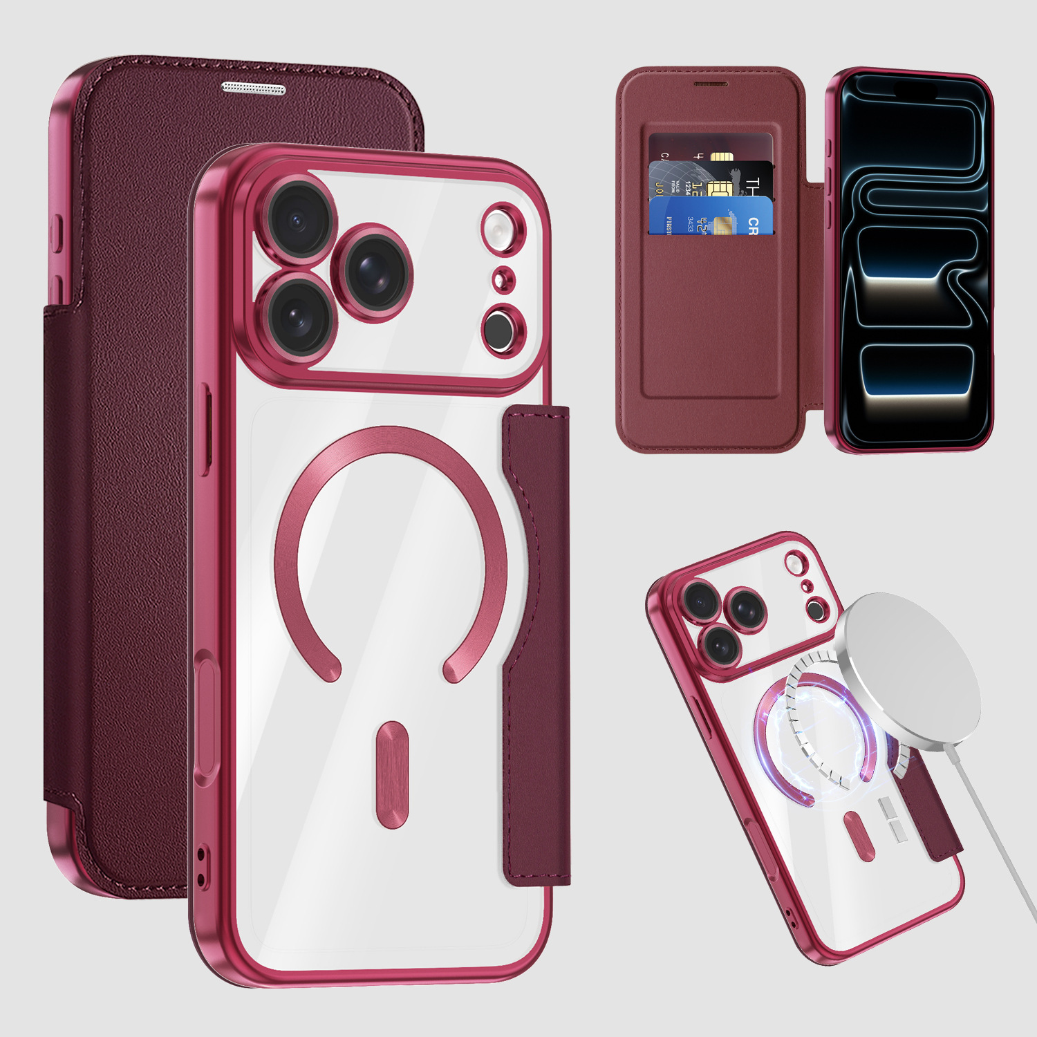 Funda para teléfono móvil Apple 18promax, funda de cuero con escudo dorado electrochapado y succión magnética, funda con tapa abatible para iPhone 17, protección total.