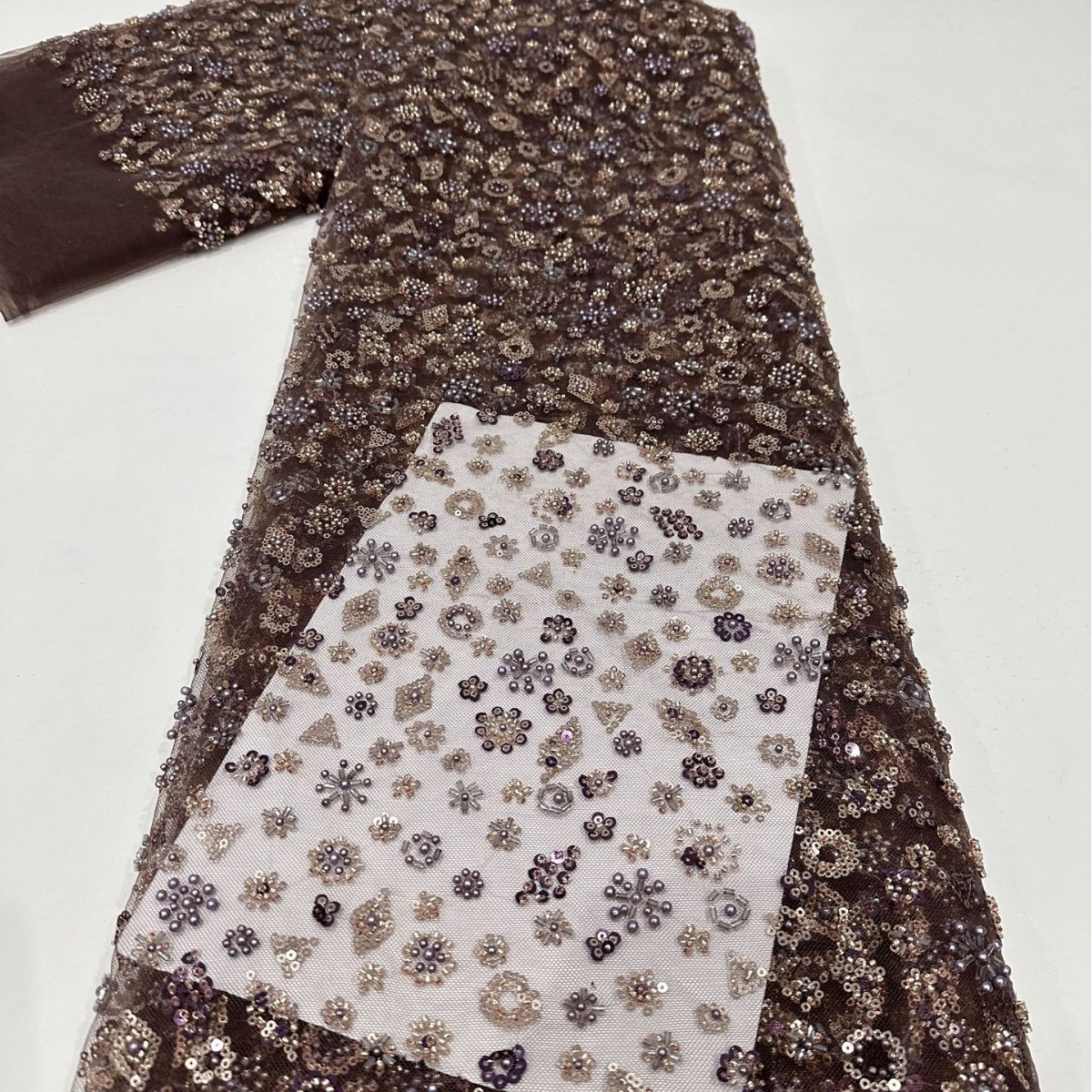 Tejido bordado tridimensional sequinilla tubo de perlas bordado vestido de boda de moda vestido de moda tela de sequinilla image 4