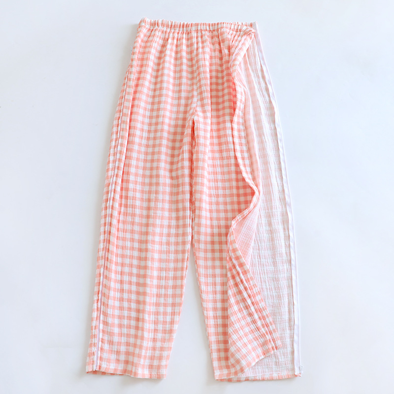 여성용 라이트 핑크 체크 거즈 간호복 싱글 피스 팬츠