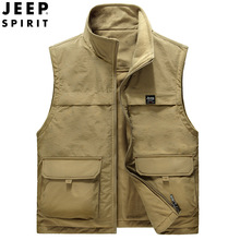 JEEP SPIRIT冬款加绒男宽松马甲中老年厚款双面穿男士多口袋7080