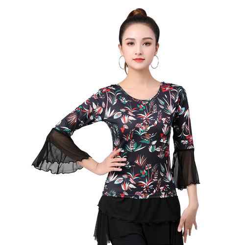 Dance practice clothes for women adult slim fit bell sleeves new summer modern dance fashion Latin dance tops