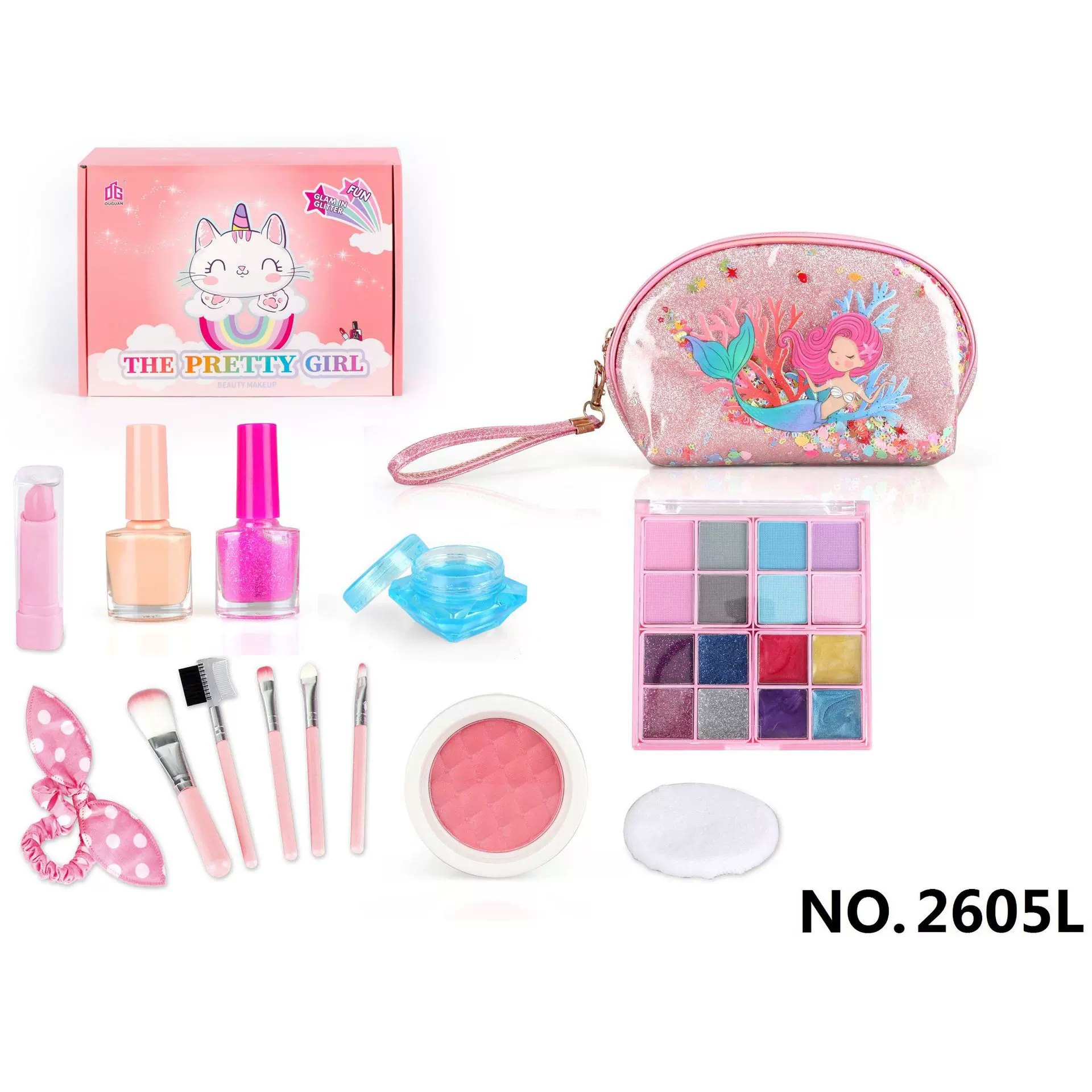 跨境亚马逊儿童女童化妆品玩具手提包Makeup彩妆指甲油粉饼套装