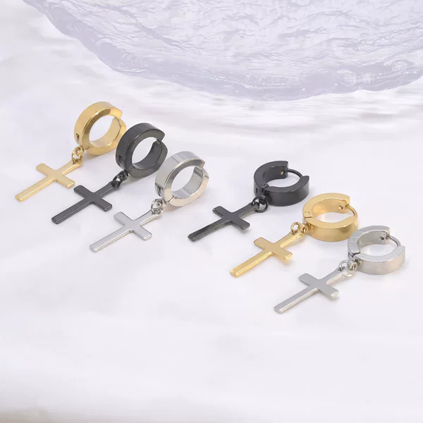 European and American Hot-Selling Simple, Personalized, Fashionable and Versatile Punk Style Hip-Hop Titanium Steel Cross Earrings and Earrings Manufacturer Wholesale