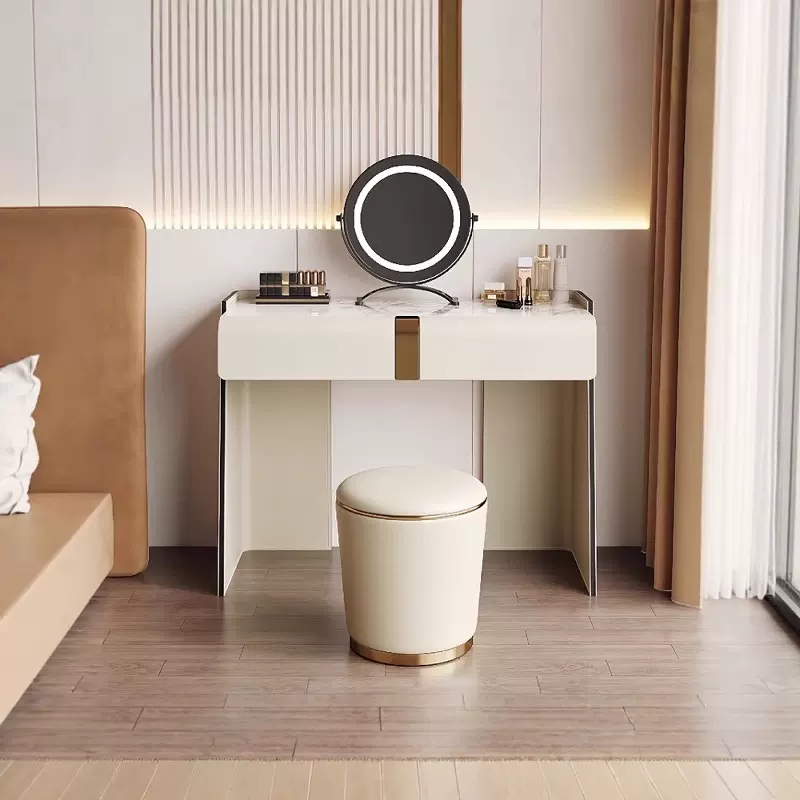 意式极简轻奢高级感设计师款岩板梳妆台卧室储物高端化妆桌实木
