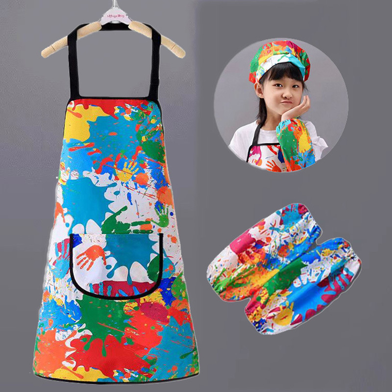 印字加长款油画罩衣防水耐脏婴儿童画室画画反穿衣幼儿园吃饭围裙|undefined