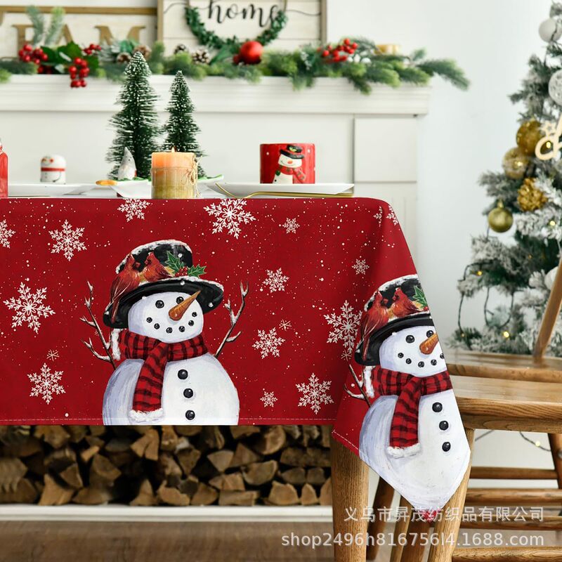 新しいクロスボーダードロップシッピングJITピーチスキンスクエアテーブルクロスクリスマス雪だるまクリスマスツリープリント装飾テーブル|undefined