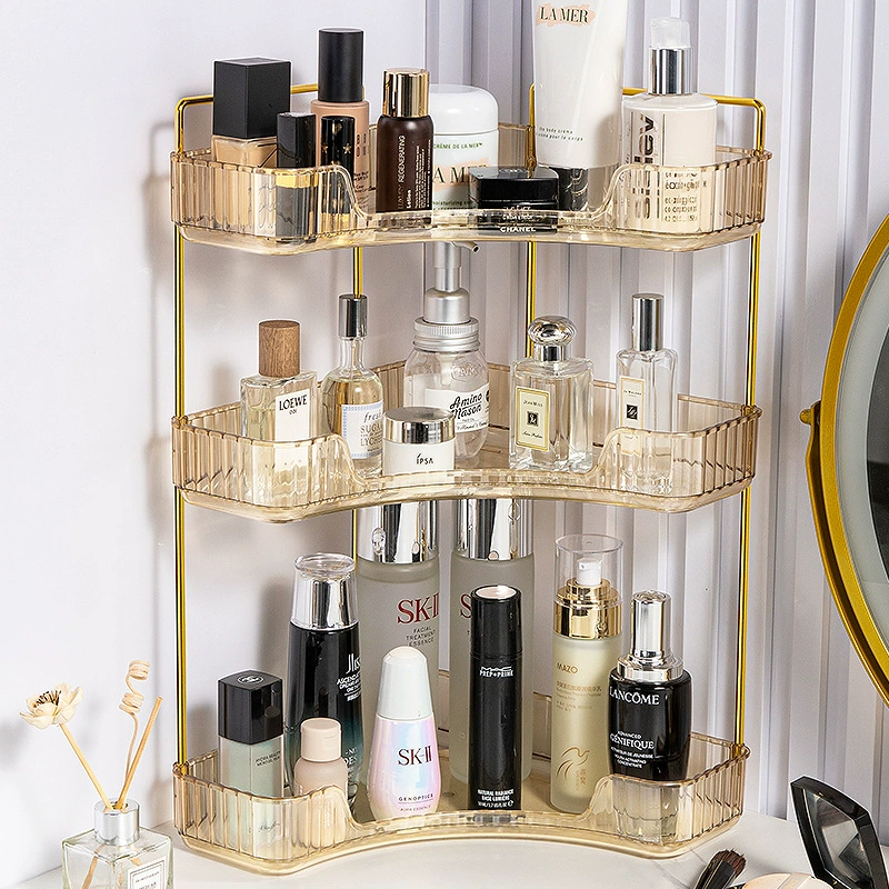 Triangular Corner Cosmetic Organizer Shelf, Multi-Layer 2–3 Tier, Light Luxury Design