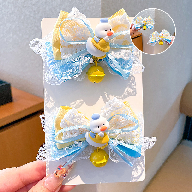 グラデーションレインボーリボンかわいいユニコーン少女立体クリップロリータリトルイエローアヒルベル子供用トップクリップ|undefined