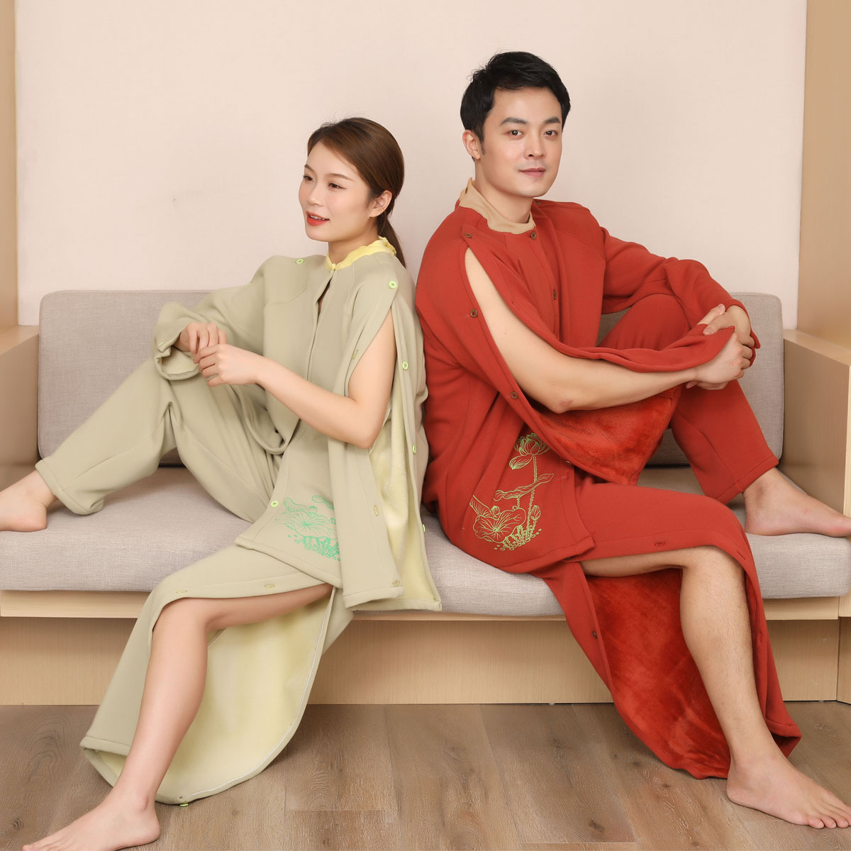 全身开扣艾灸服 理疗服 秋冬加厚 加绒按摩服 病人康复服 针灸足