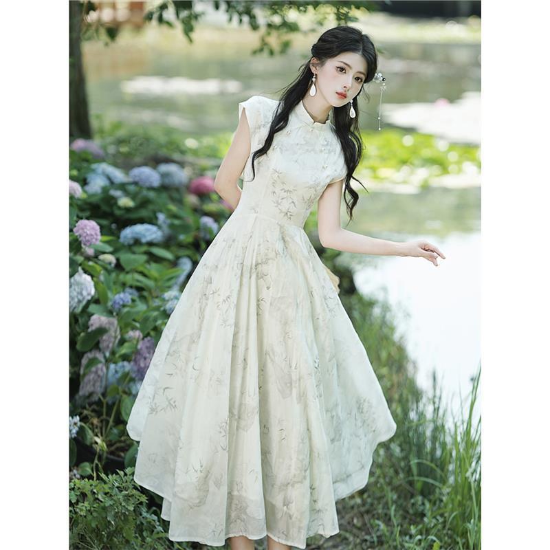 150 ショートマン中国風改良ドレス女性の夏の新しい中国風竹チャイナドレスウエスト A ラインミッドレングス|undefined
