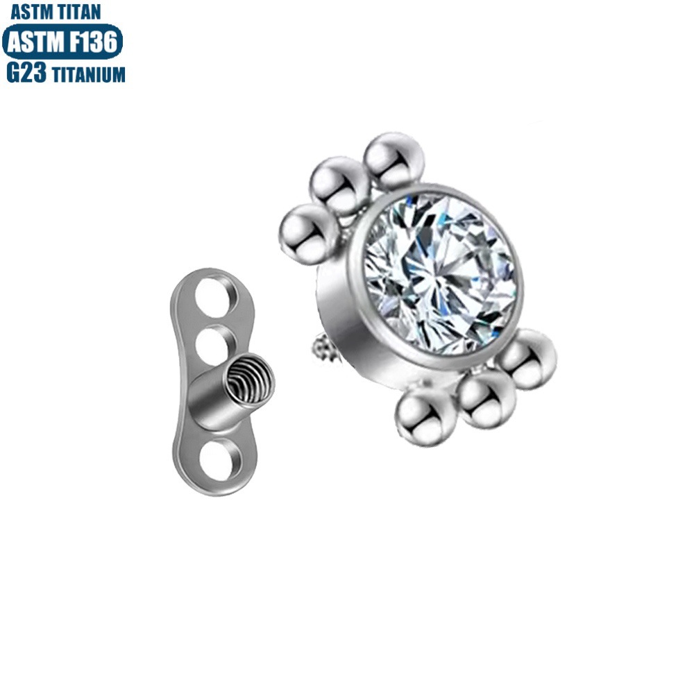 Silver pointed spike labret stud material detail