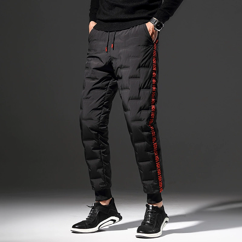 Зимний взрыв 90 белых утиных пуховых теплых пуховых брюк мужской прилив свободный плюс размер спортивных букв