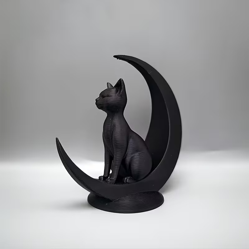 Cross-border bestseller: 3D-printed minimalist sculpture of a cat sitting on the moon, home decor and desktop ornament