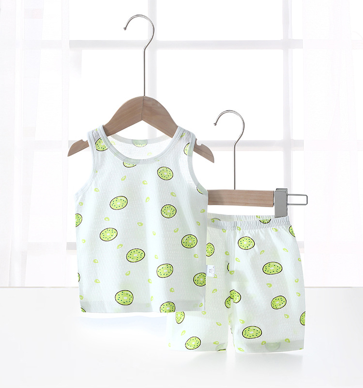 Bebé chaleco traje verano fino bebé algodón sin mangas homewear pantalones cortos niños y niñas pijamas desgaste del verano