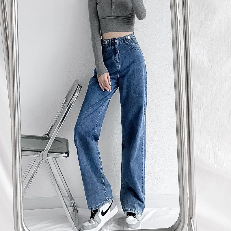 Adjustable High Waist Wide Leg Jeans Women's 2022 New Autumn Retro Straight Loose Slim-fit Pants