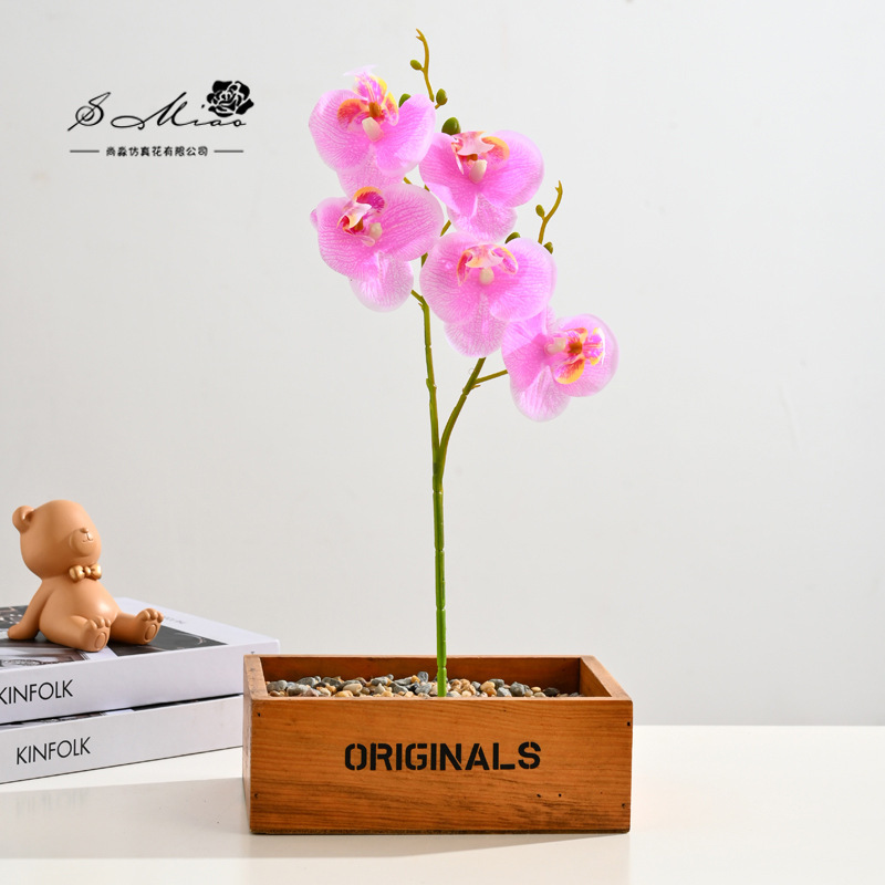 Flor falsa 5 flores 5 hojas sensación orquídea mariposa bonsai flor de alta calidad sala de estar decoración floral decoración de imitación maceta falsa