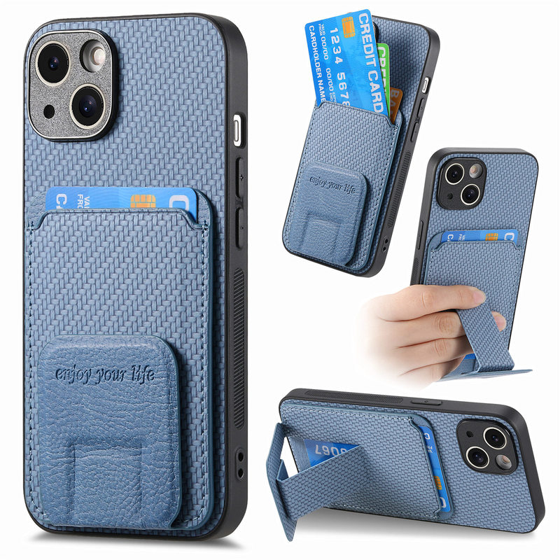 For Apple 16 mobile phone case multi-angle bracket carbon fiber pattern card sticker iphone15 fine hole protective case