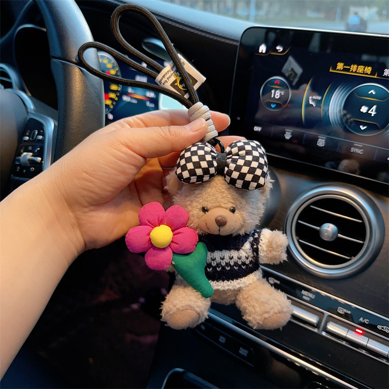 Red popularidad de aire de oso llavero de dibujos animados de alta calidad muñeca de peluche lindo bolso colgante llave del coche mujer