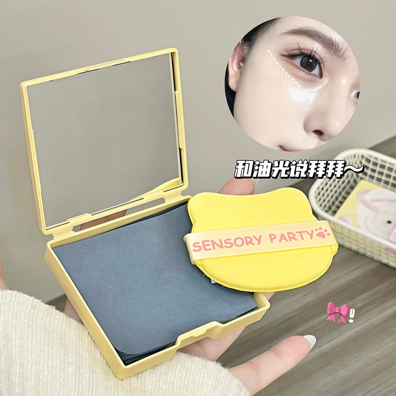 Sensory Party ポータブルパウダーパフ油吸収紙、さわやかで爽やかなメイクアップ夏用ミラー付き顔用油吸収紙|undefined