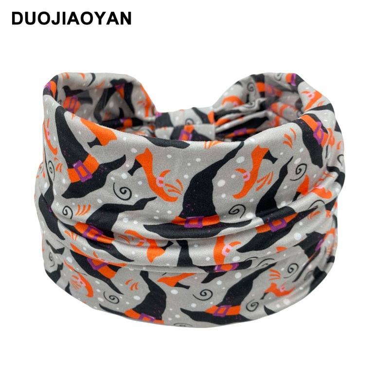 New Halloween printed headband spooky pumpkin pattern headband band edge knot elastic headband hair accessories_voghion.com
