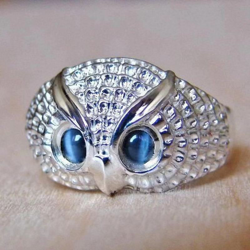 15g Weight Gem Inlay Material Men's Hip-Hop Rings Geometric Cat Owl Copper Gem Punk Rings